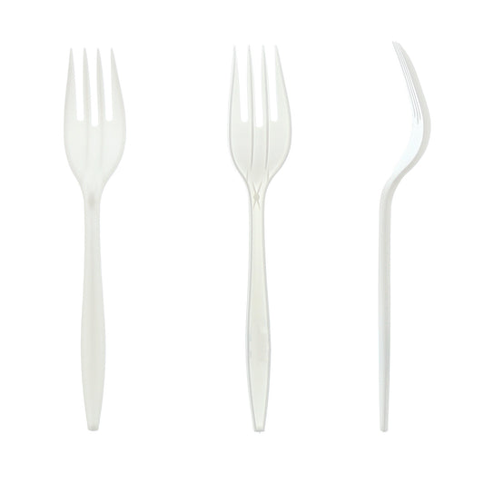 three Medium Weight White Polypropylene Individually Wrapped Forks