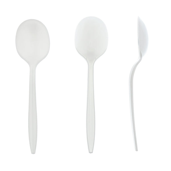 Medium Weight White Polypropylene Individually Wrapped Soup Spoons