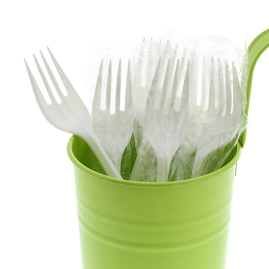 Medium Weight White Polypropylene Individually Wrapped Forks