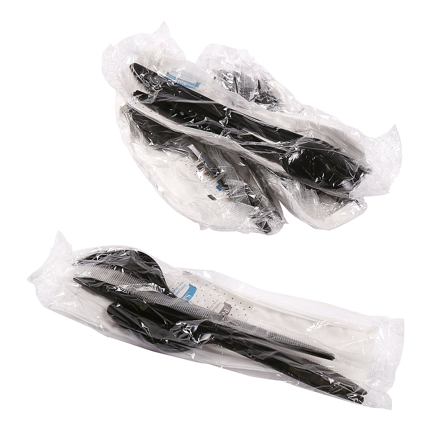 6 Piece Kit Black Medium Weight Fork-Teaspoon-Knife-12" x 13" Napkin-S&P, Case of 250