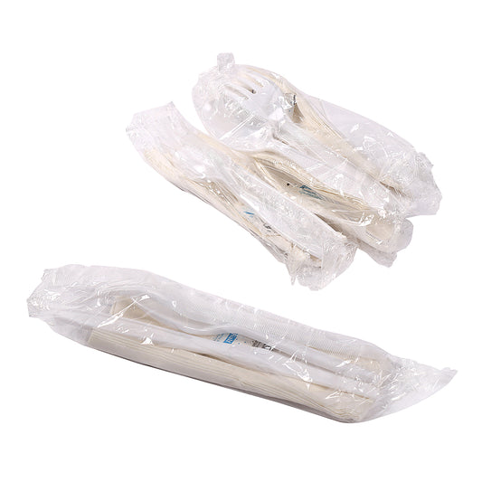6 Piece Kit White Heavy Weight Polystyrene Fork-Teaspoon-Knife-13" x 17" Napkin-S&P