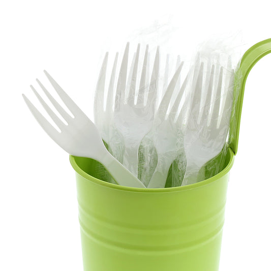 Medium Heavy White Polystyrene Individually Wrapped Forks