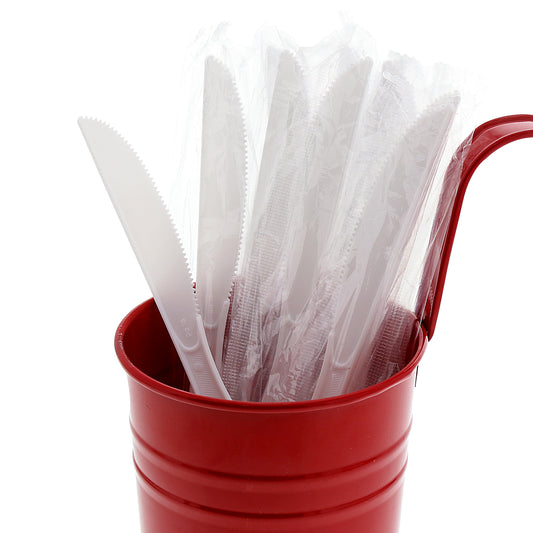 Medium Heavy White Polystyrene Individually Wrapped Knives