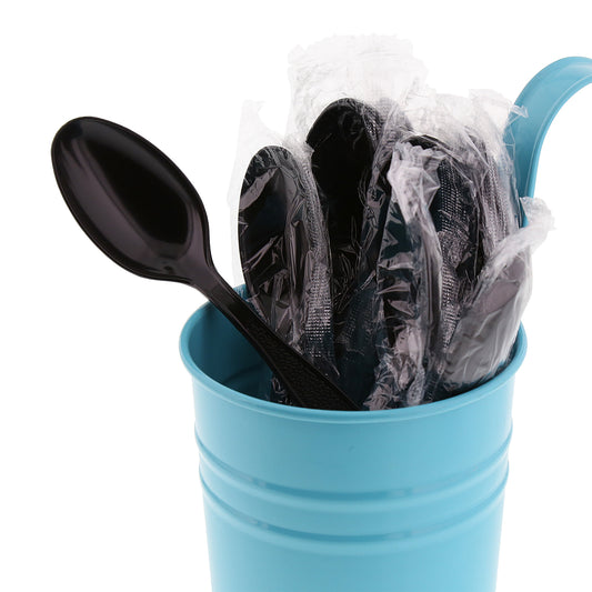 Heavy Black Polystyrene Individually Wrapped Teaspoons
