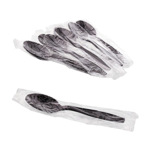 Heavy Black Polystyrene Individually Wrapped Teaspoons