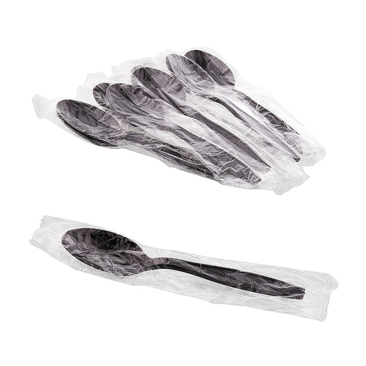 Heavy Black Polystyrene Individually Wrapped Teaspoons