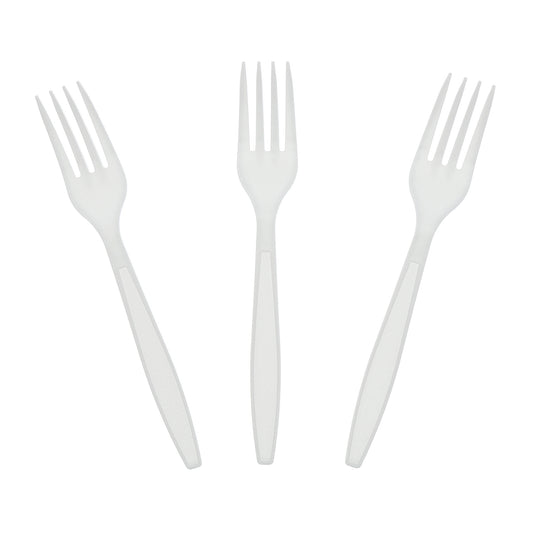 Heavy White Polystyrene unwrapped Forks