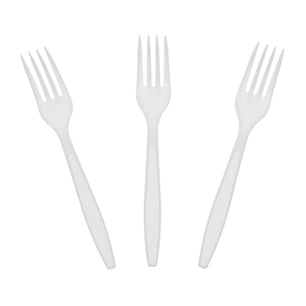 Heavy White Polystyrene unwrapped Forks
