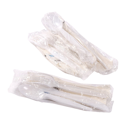 6 Piece Kit White Medium Heavy Weight Fork-Knife-Teaspoon-12" x 13" Napkin-S&P wrapped