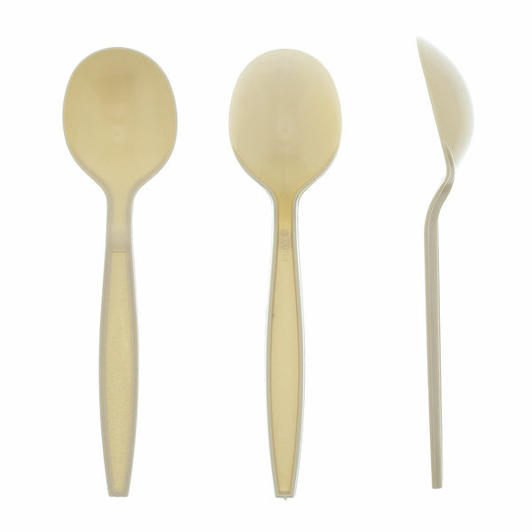 three Heavy Champagne Polystyrene Soupspoons