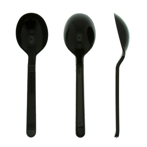 three Heavy Weight Black Polypropylene Soupspoons