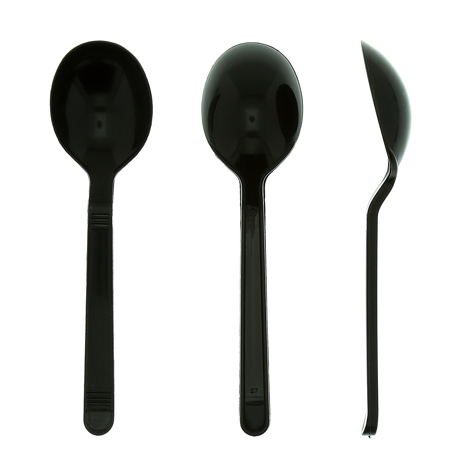 three Heavy Weight Black Polypropylene Soupspoons