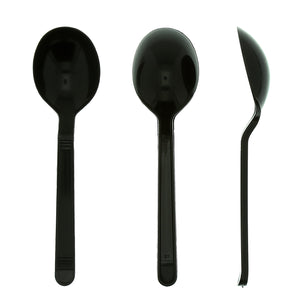 three Heavy Weight Black Polypropylene Soupspoons