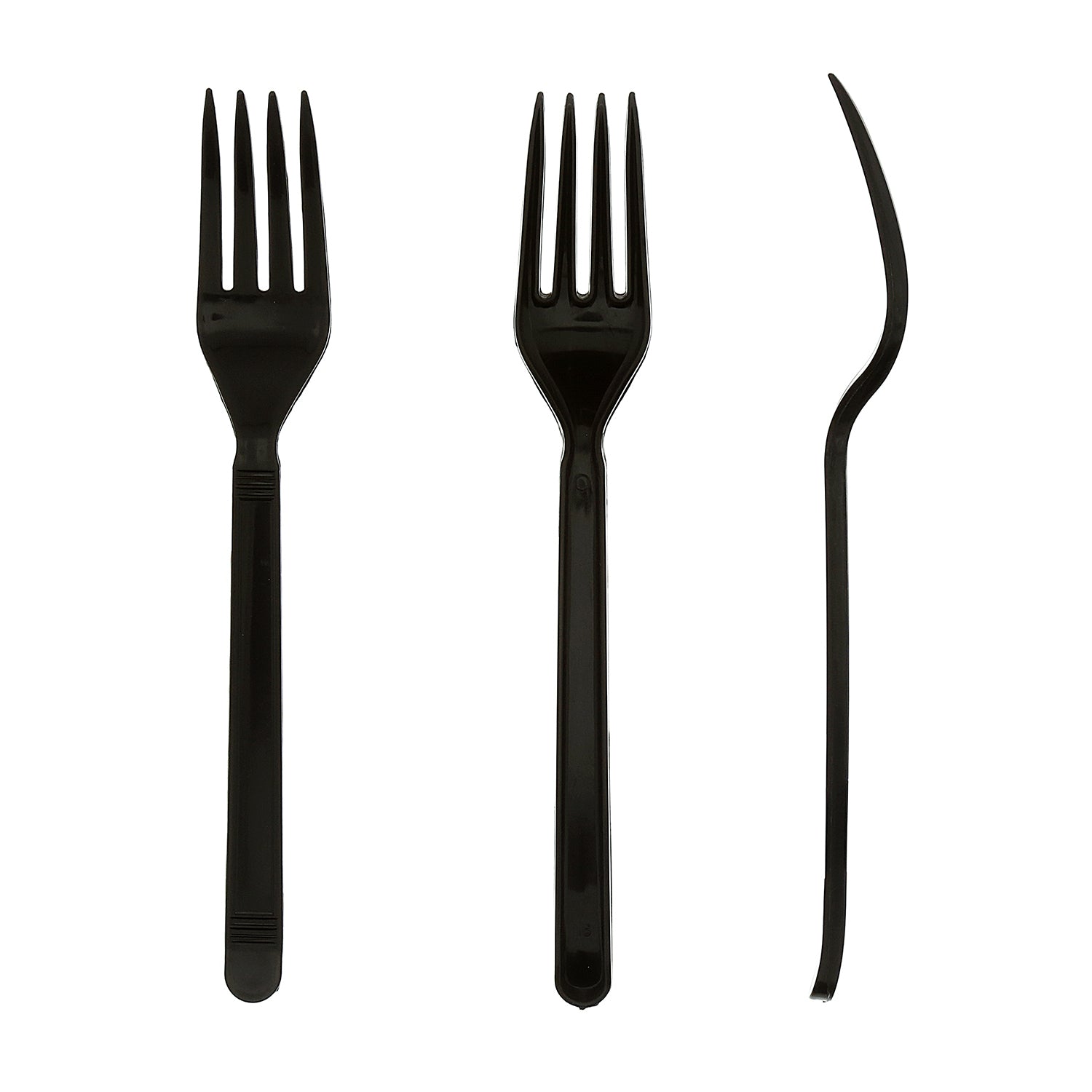 three Heavy Weight Black Polypropylene Forks