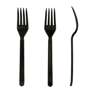 three Heavy Weight Black Polypropylene Forks
