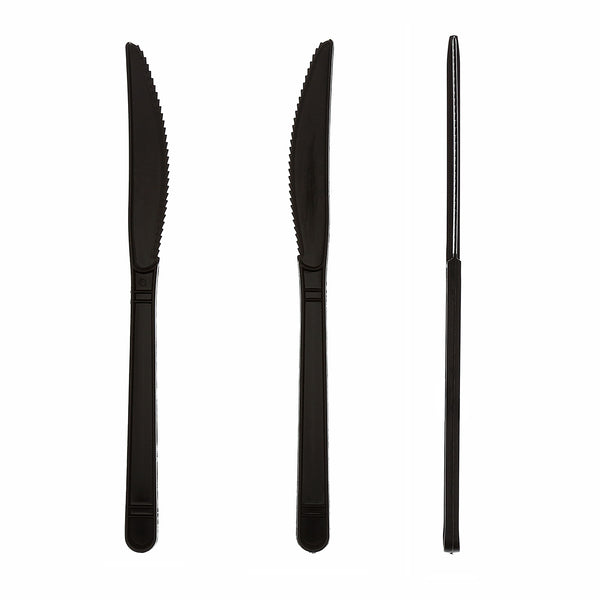 three Heavy Weight Black Polypropylene Knives from various angles