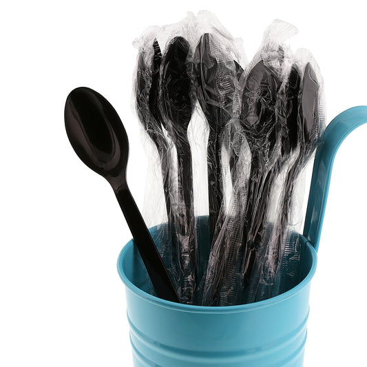 Medium Weight Black Polypropylene Individually Wrapped Soda Spoons
