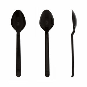 three Heavy Weight Black Polypropylene Teaspoons