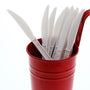 Heavy Weight White Polypropylene Knives in a red cup