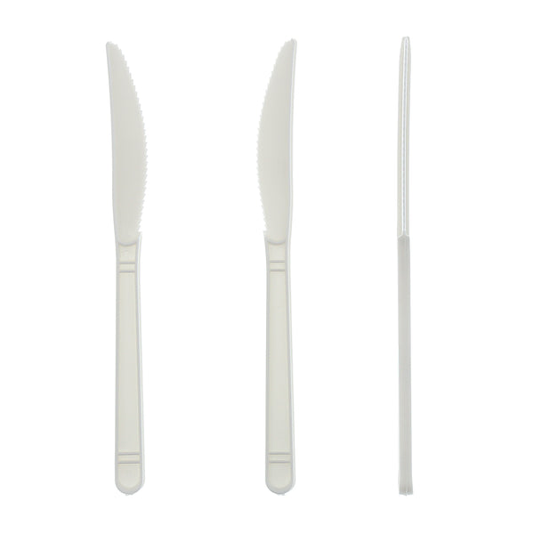 Three Heavy Weight White Polypropylene Knives from angles