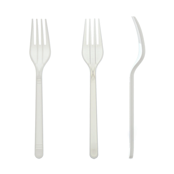 Medium Heavy Weight White Polypropylene Forks from different angles