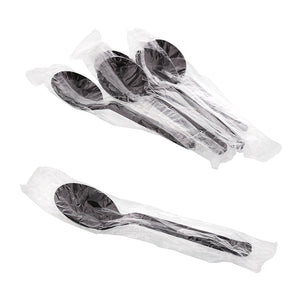 Heavy Weight Black Polypropylene Individually Wrapped Soupspoons