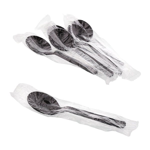 Heavy Weight Black Polypropylene Individually Wrapped Soupspoons