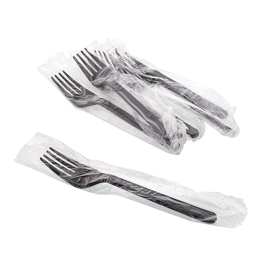 Medium Heavy Weight Black Polypropylene Individually Wrapped Forks