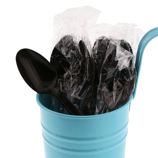 Medium Heavy Weight Black Polypropylene Individually Wrapped Teaspoons