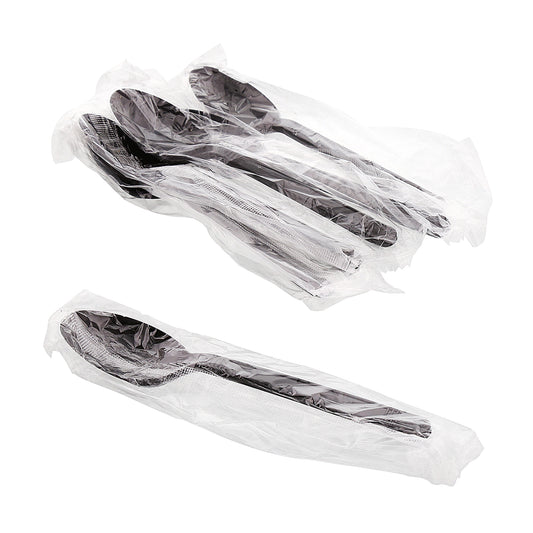 Medium Heavy Weight Black Polypropylene Individually Wrapped Teaspoons