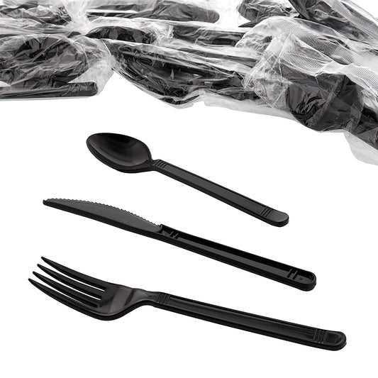 3 Piece Kit Black Heavy Weight Fork-Knife-Teaspoon