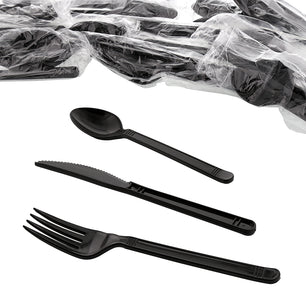 3 Piece Kit Black Heavy Weight Fork-Knife-Teaspoon