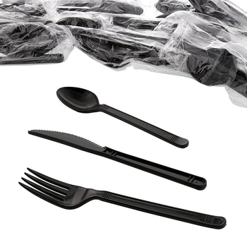 3 Piece Kit Black Heavy Weight Fork-Knife-Teaspoon
