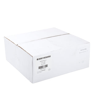 Closed case of 50 white bond paper rolls
