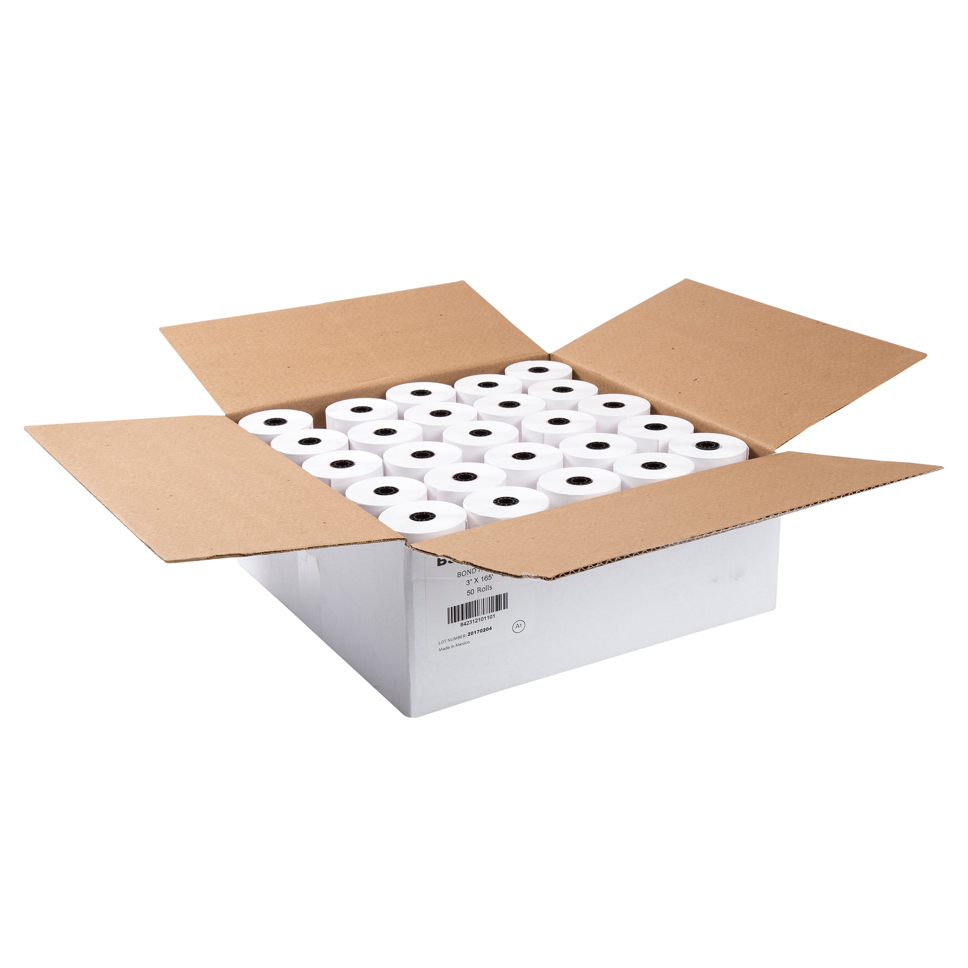 Open case of 50 white bond paper Rolls