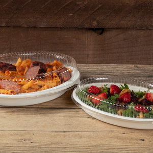 food in oval molded fiber bowls