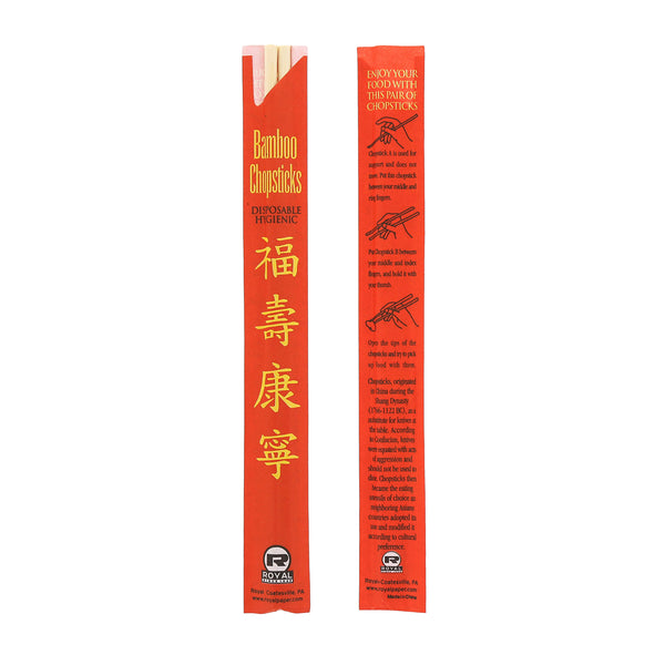 Disposable Bamboo Chopsticks Red Sleeves: Front and Back