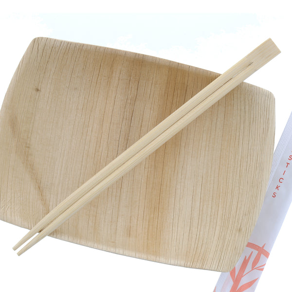 Twin Bamboo Chopsticks with Palm Leaf Plate