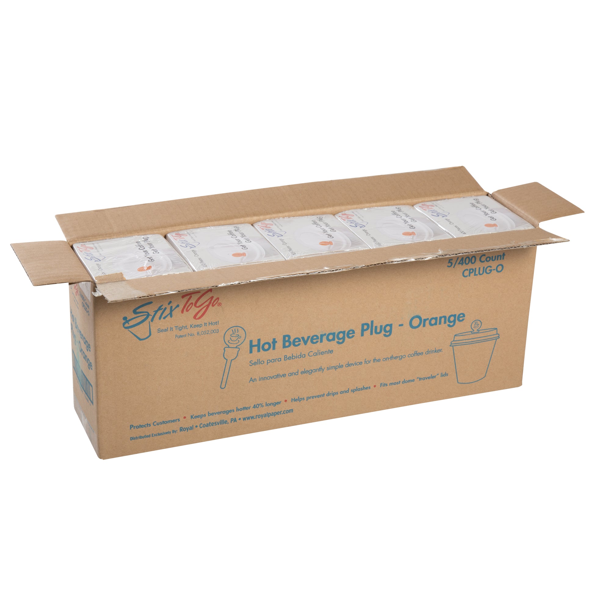 open case of Orange Circle Beverage Plugs