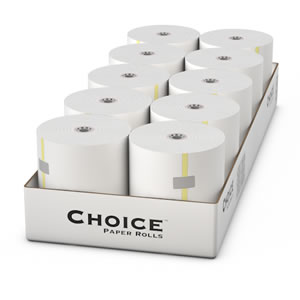 Tray of 3" x 90' 2 ply carbonless paper rolls
