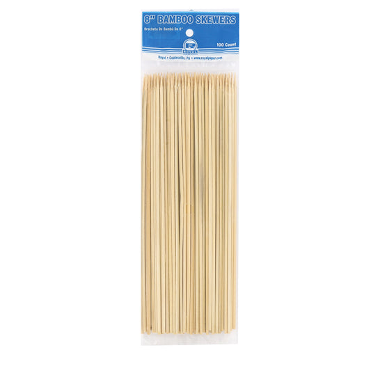 8" Round Bamboo Skewers, Package of 100