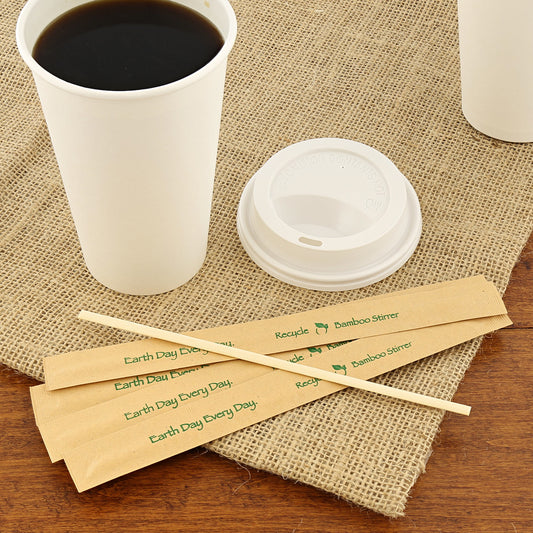 7" Kraft Paper Wrapped Bamboo Stir Sticks with Coffee