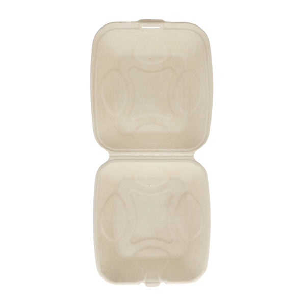 Medium Molded Fiber Deep Clamshell/Hinged Lid Containers, opened bottom view