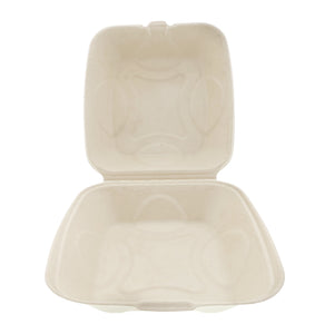 Medium Molded Fiber Deep Clamshell/Hinged Lid Containers, ajar
