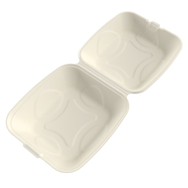 Medium Molded Fiber Deep Clamshell/Hinged Lid Containers, opened
