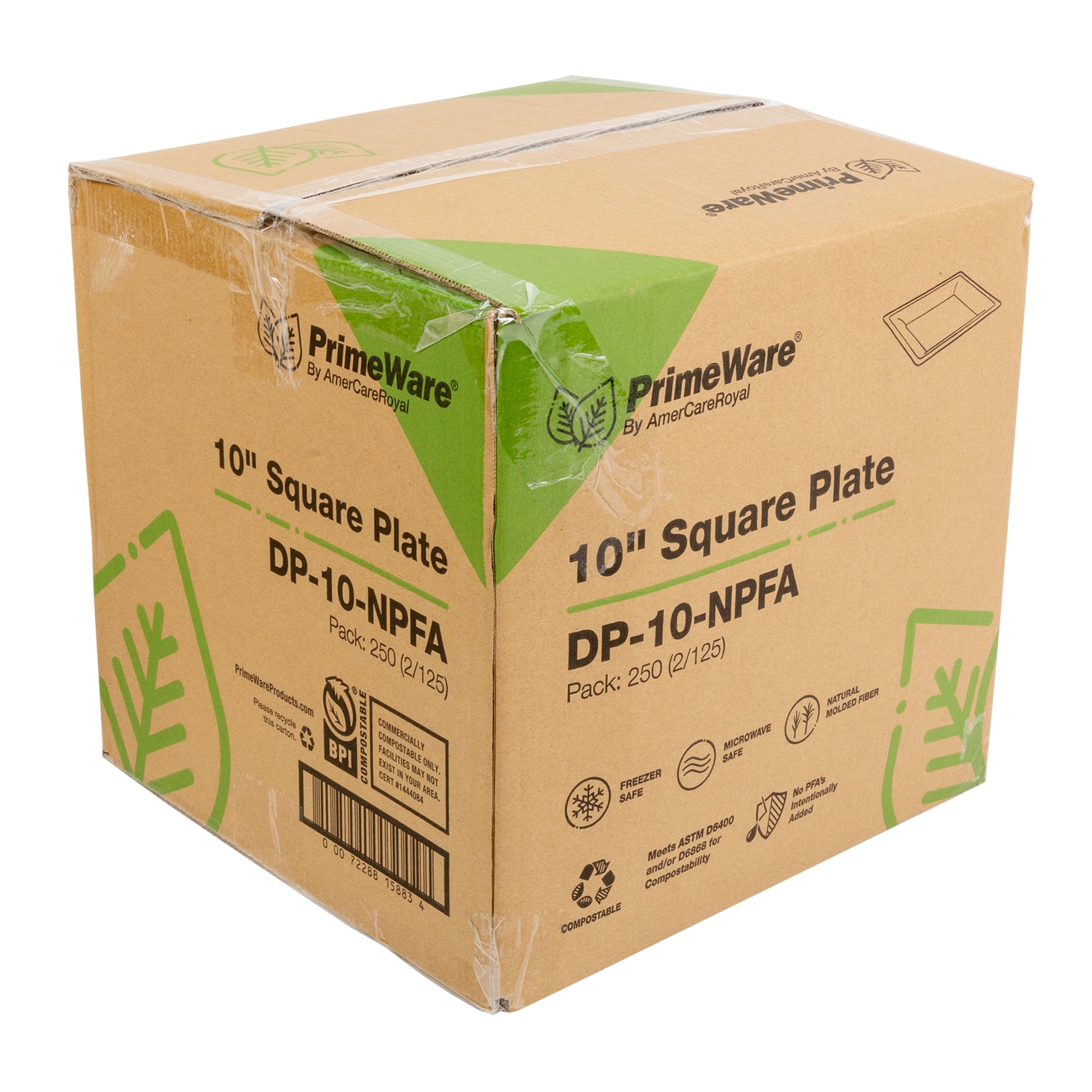 closed case of 10" square no added pfas molded fiber plate