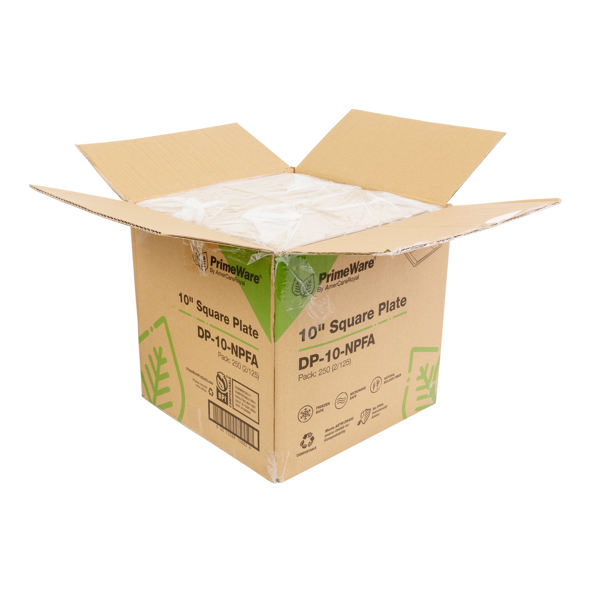 open case of 10" square no added pfas molded fiber plate