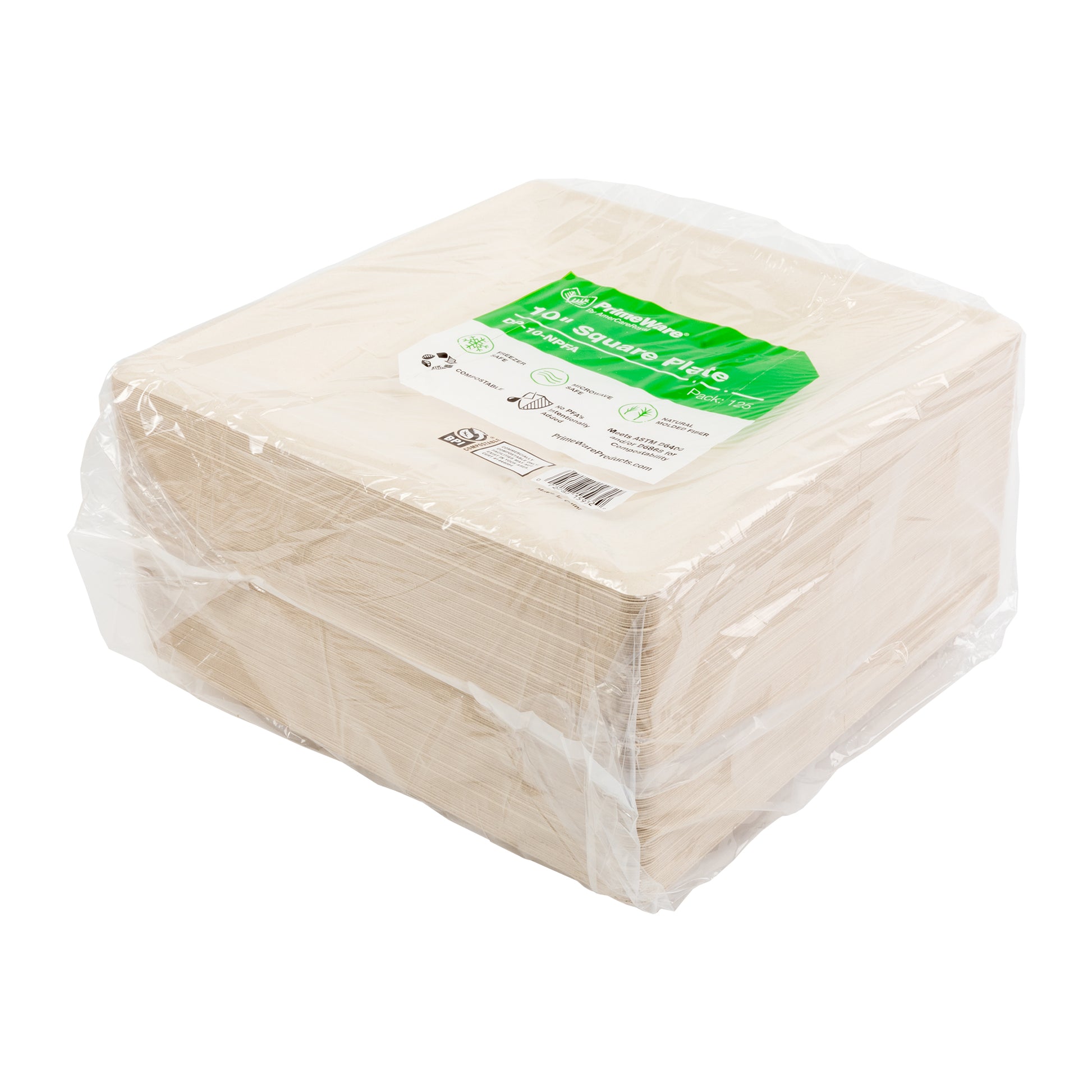sleeve of 10" square no added pfas molded fiber plates