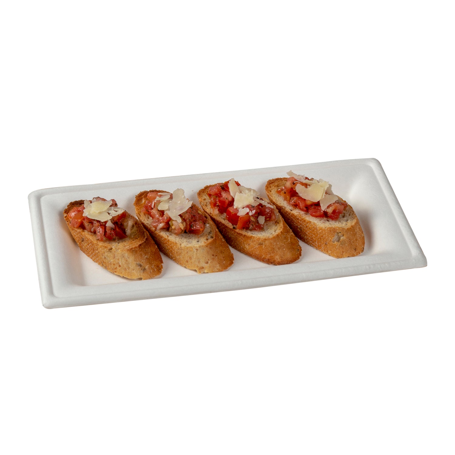 10" x 5" Heavy Molded Rectangle Fiber Plate with Bruschetta