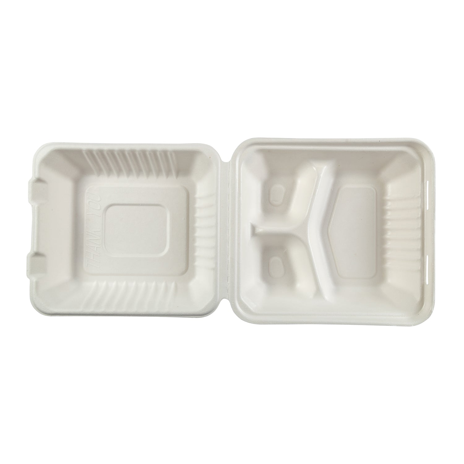 No PFAS added 7.875" x 8" x 3.19" Medium 3 Section Molded Fiber Deep Hinged Lid Containers PLA Lined, Case of 160